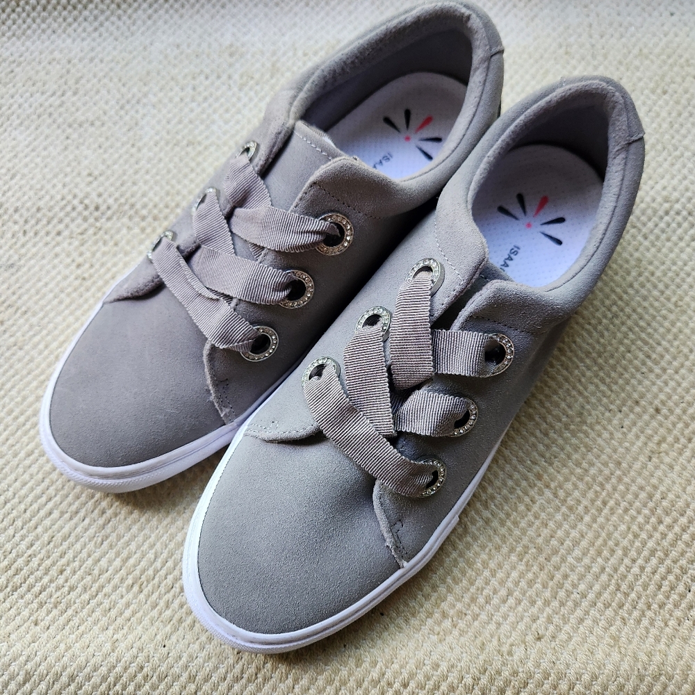 ISAAC MIZRAHI Louise SOHO Grosgrain Casual Sneakers Suede Gray US 8.5 M